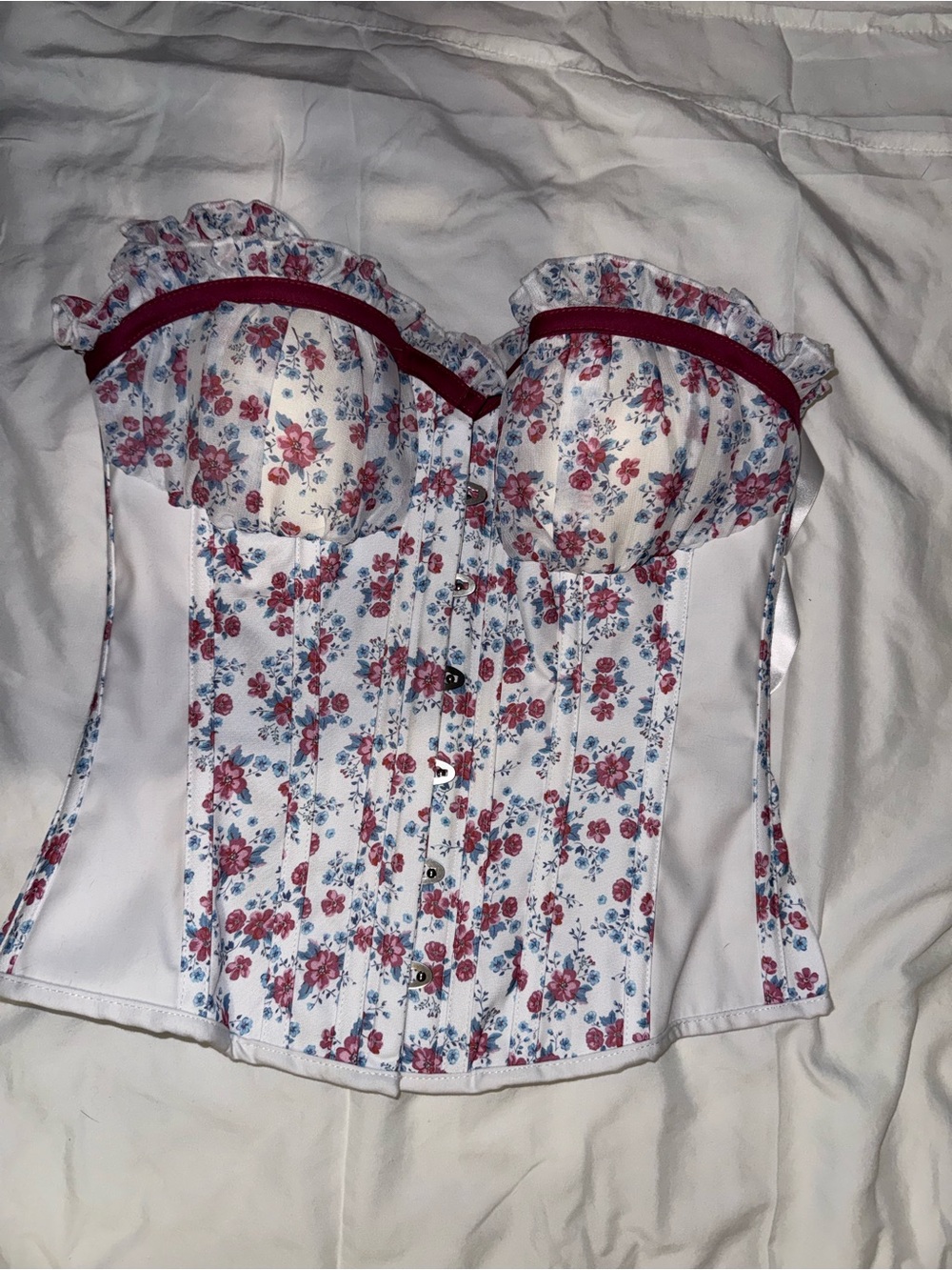 Corset Story Floral Bustier Corset Top - White with Pink Floral
